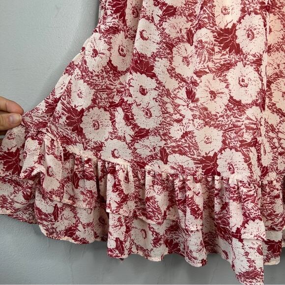 FREE PEOPLE Mini Babydoll Dress Womens XSmall Floral Pleated Boho Ruffle Pretty - Picture 6 of 16
